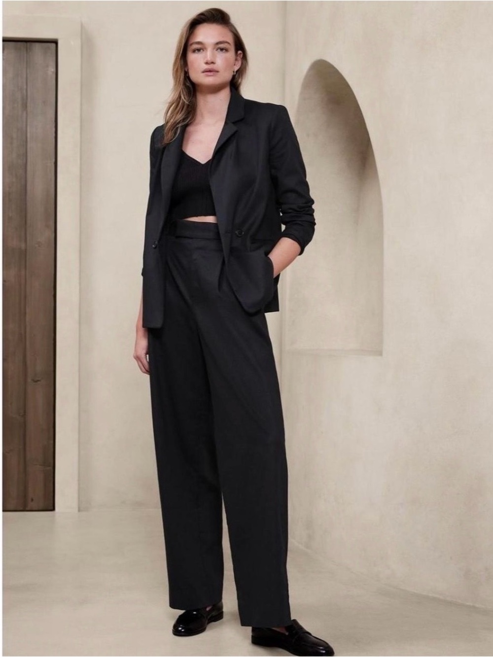 Banana Republic Black Linen Blend Wide Leg Pants